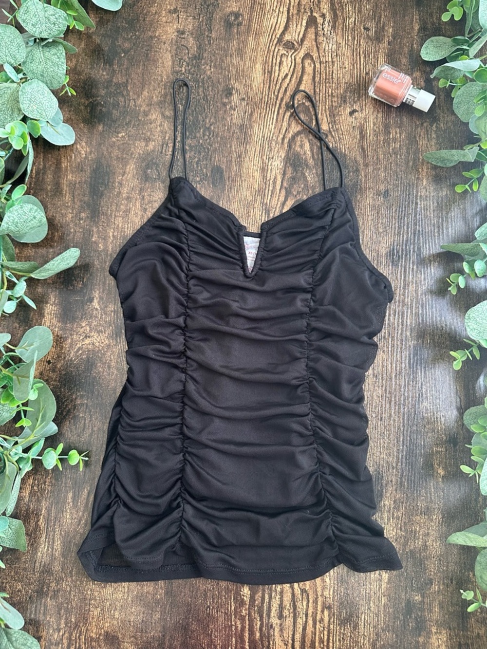 No Boundaries Black Ruched Spaghetti Strap Cami